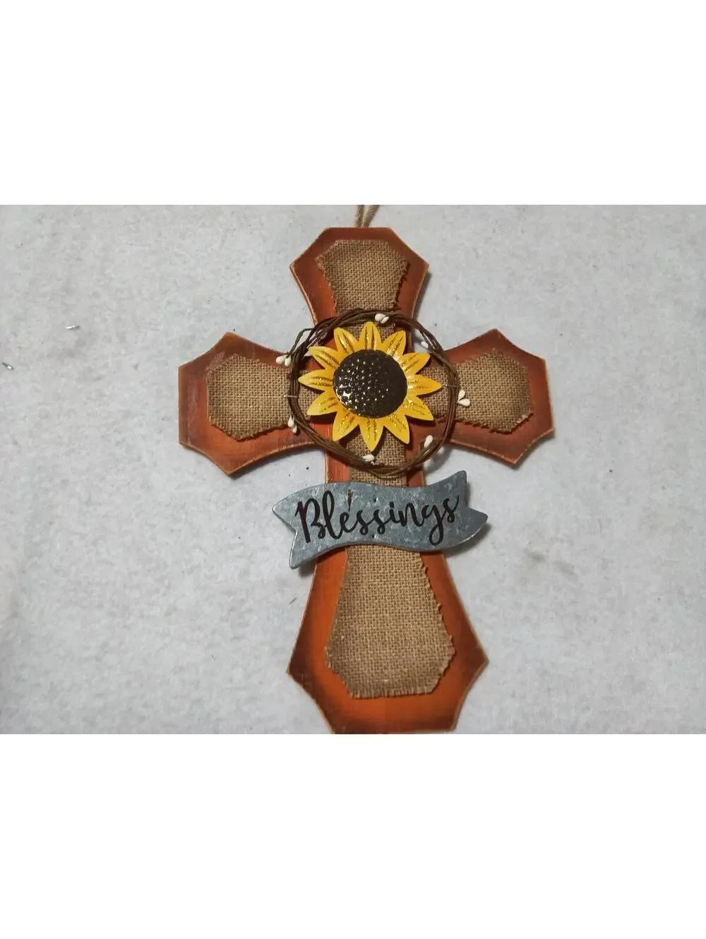 Rustic Wooden Cross Wall Hanging with Sunflower and Blessings Sign